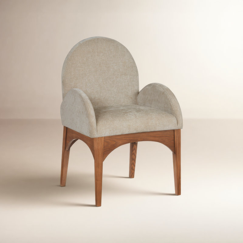 Waldorf 19.75'' H Upholstered Armchair, Beige, Walnut