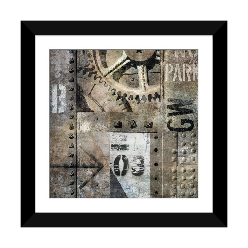 « industrial i », impression sur toile, H 16 po x l 16 po x P 1 po, Papier d'art encadré noir, Blanc