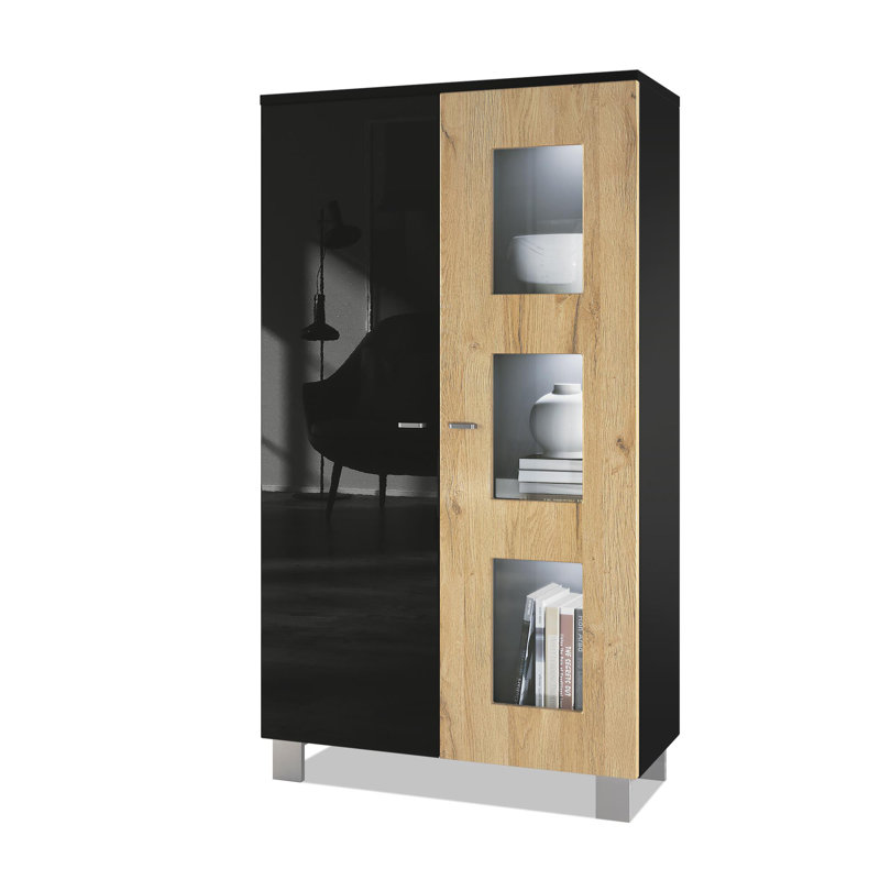 Mccombs Curio Cabinet, Natural Oak/Black, With