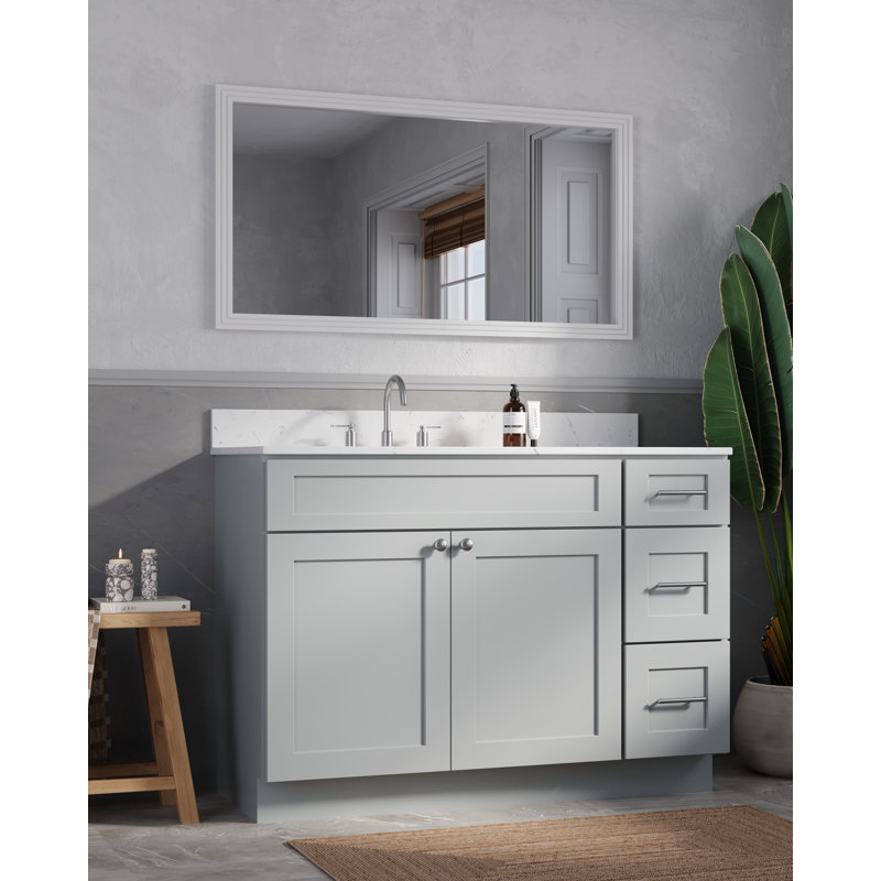 Meuble-lavabo simple 49 po avec plateau en quartz Disar, Gris, Gauche