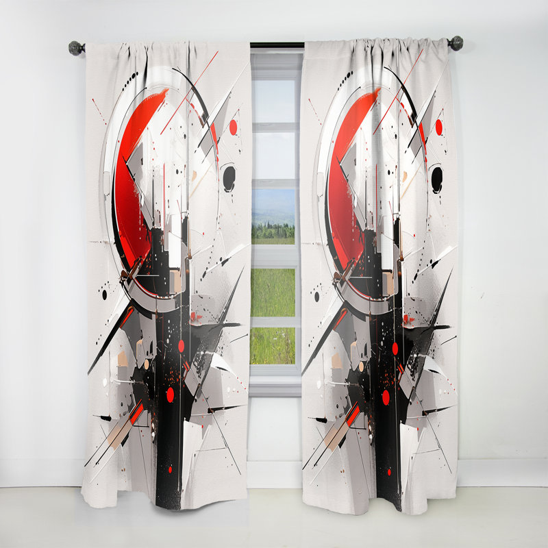 Eligio Red Black Multifaceted Whirls - Modern Velvet Curtain - Room Darkening - 1 panel, 52" W x 95" L