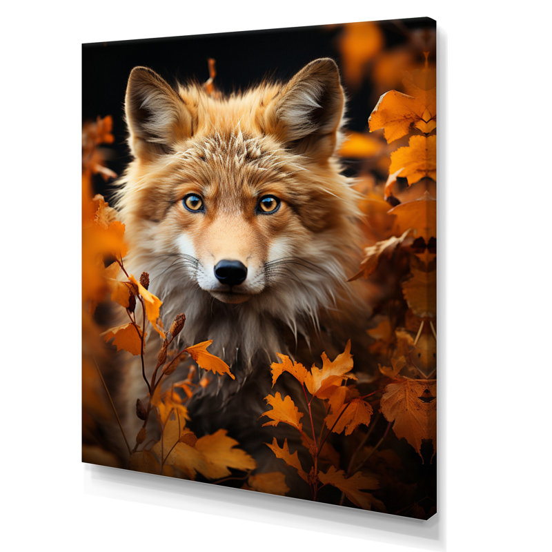 Portrait de renard en automne I - animaux, art mural, H 20 po x l 12 po x P 1 po, Toile tendue