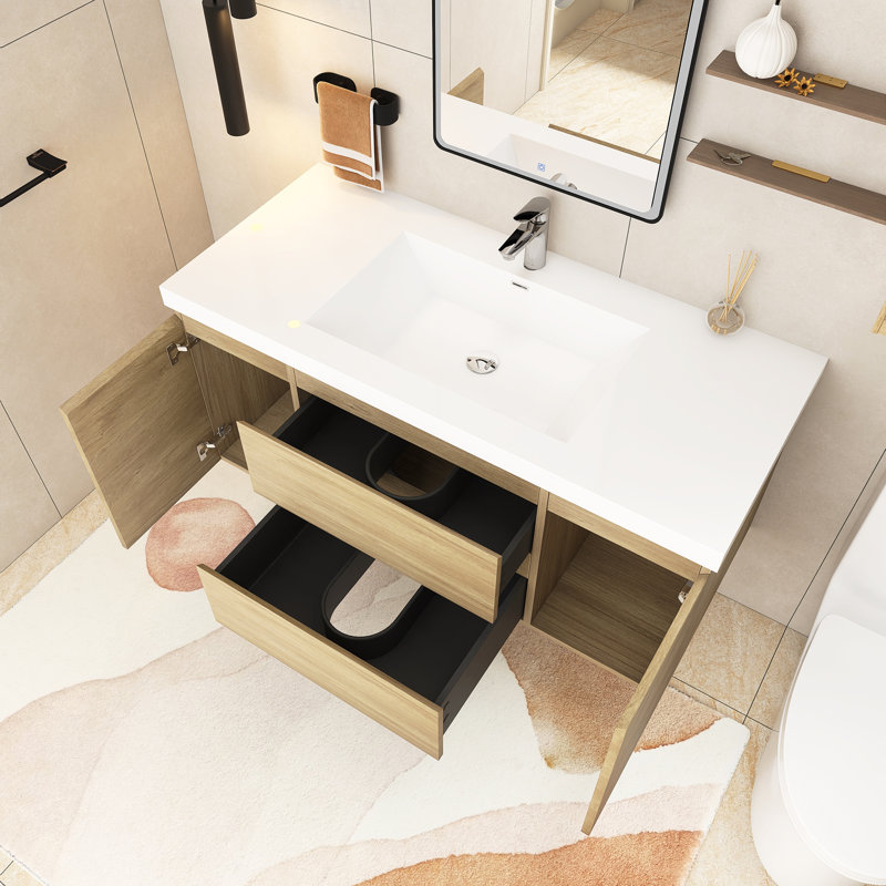 Meuble-lavabo simple 47,24 po avec plateau en résine Peadar, Brun