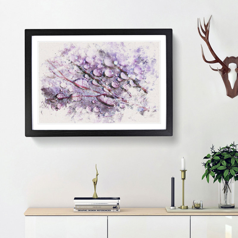 Dewdrops Upon A Lilac Leaf - Single Picture Frame Painting on MDF, 62cm H x 87cm W x 2cm D, Black Framed