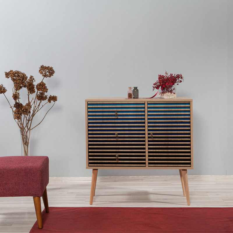 Schulter 3 Drawer 90cm W Combo Dresser, Blue/Black