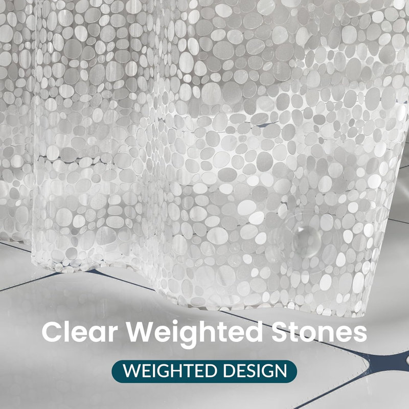 Clear PEVA Shower Curtain Liner With 3D Pebble Design, Waterproof Bathroom Shower Liner With Weighted Stones And Rust-Resistant Grommets