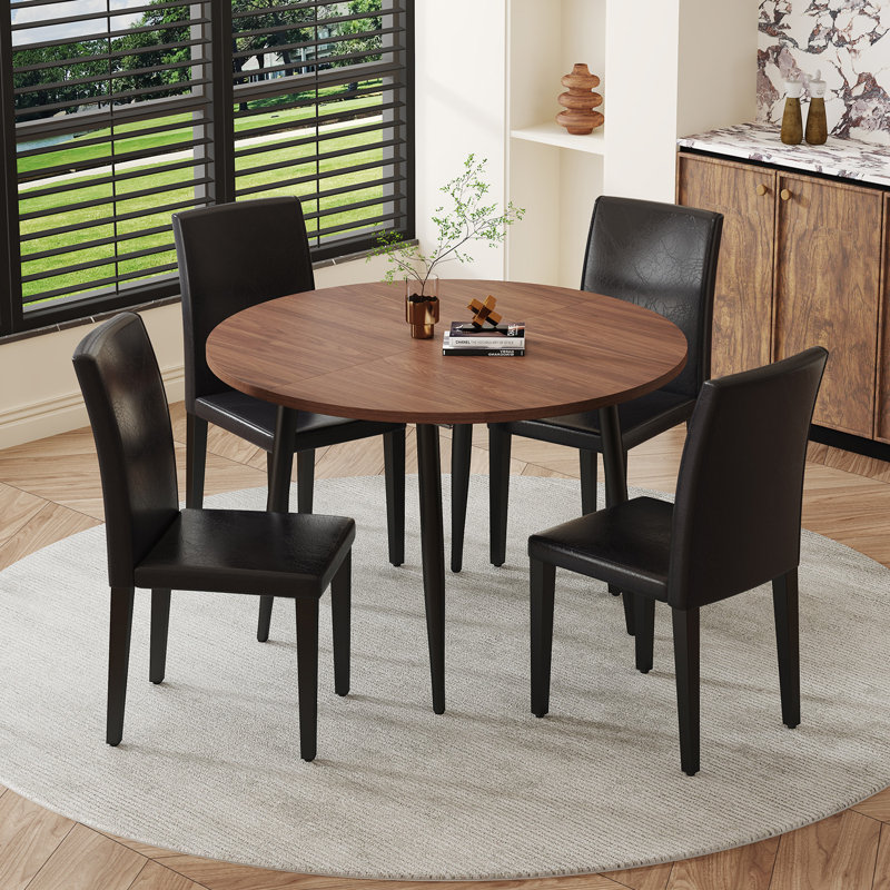 Ensemble de table de salle à manger extensible de 42 à 54 po avec chaises rembourrées confortables, Noir