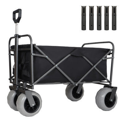 Chariot de pêche avec porte-cannes, chariot de plage avec grandes roues pour le sable, capacité de 500 lb - Chariot tout terrain à structure en acier avec pneus pneumatiques de 9 po, sangle avec sac multiusage, noir