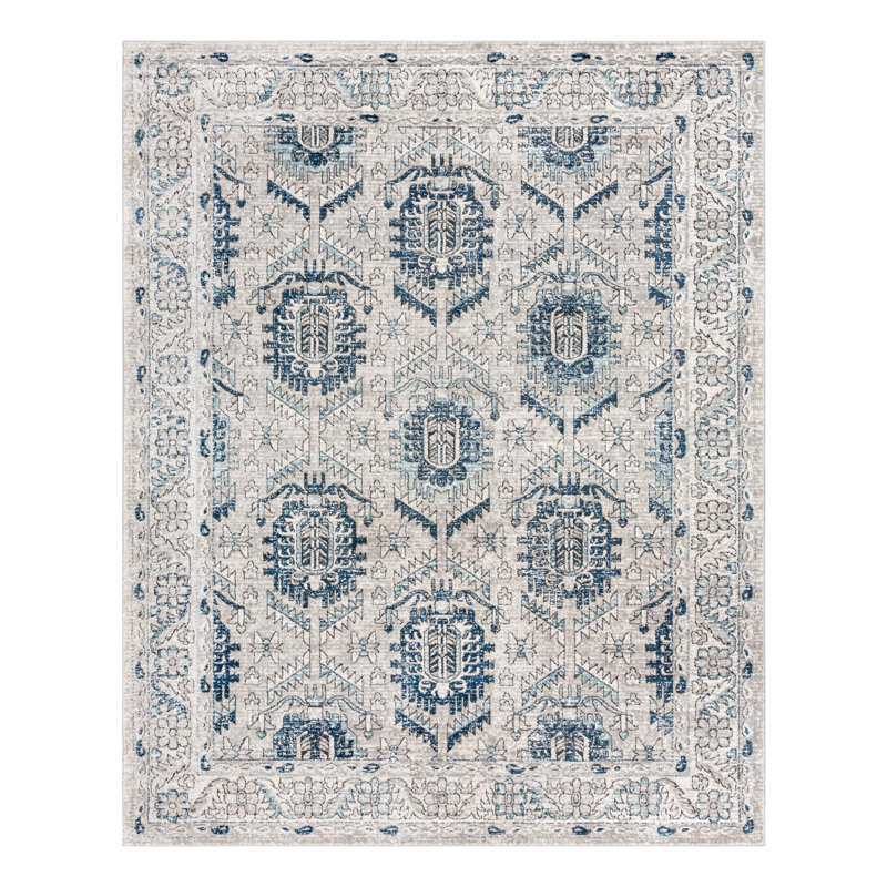 Tapis gris / ivoire / bleu Weingartner, Rectangle 9 pi x 12 pi