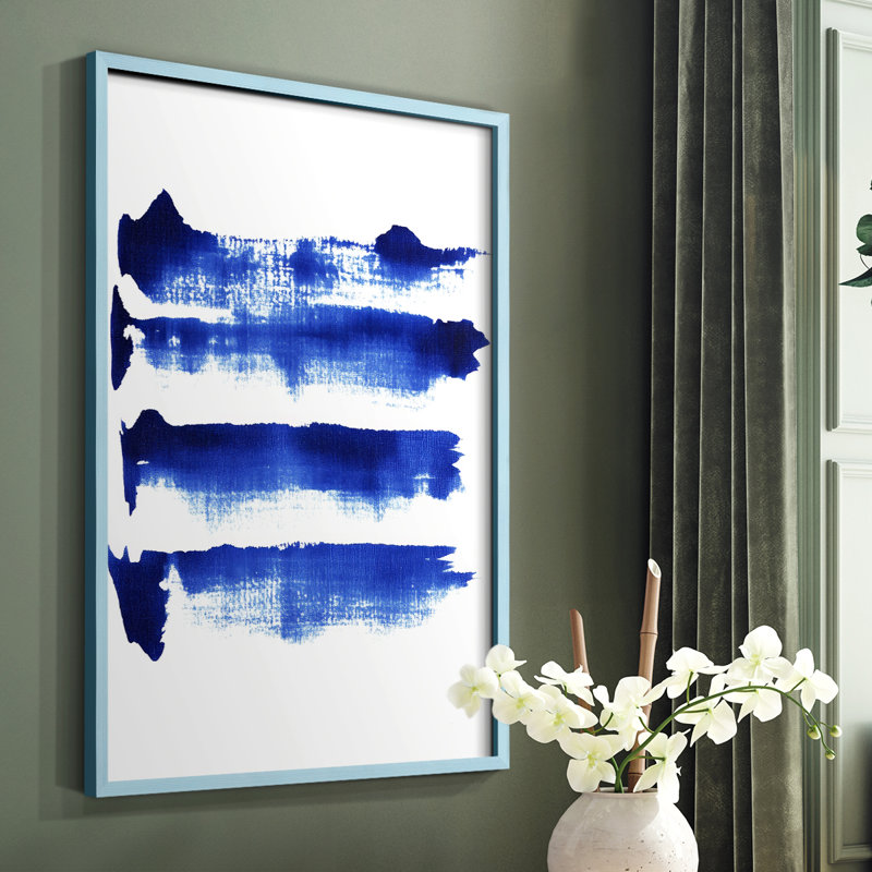 Abstrait, art abstrait encadré, prêt à accrocher, Bleu, H 29 po x l 23 po