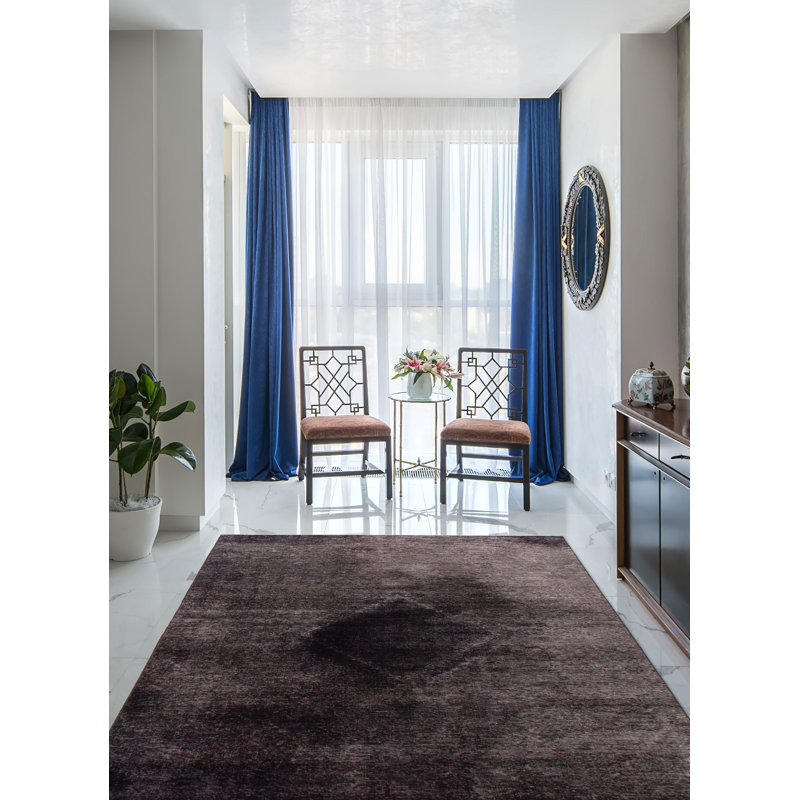 Tapis noir en laine des années 1990 5 pi 5 po x 8 pi 6 po Iceola
