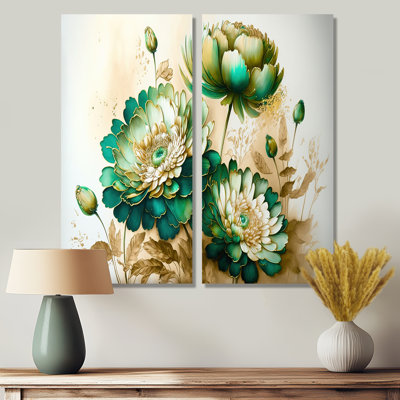 «Green Blooming Daisy I - Large Daisy», art mural sur toile 2 pièces