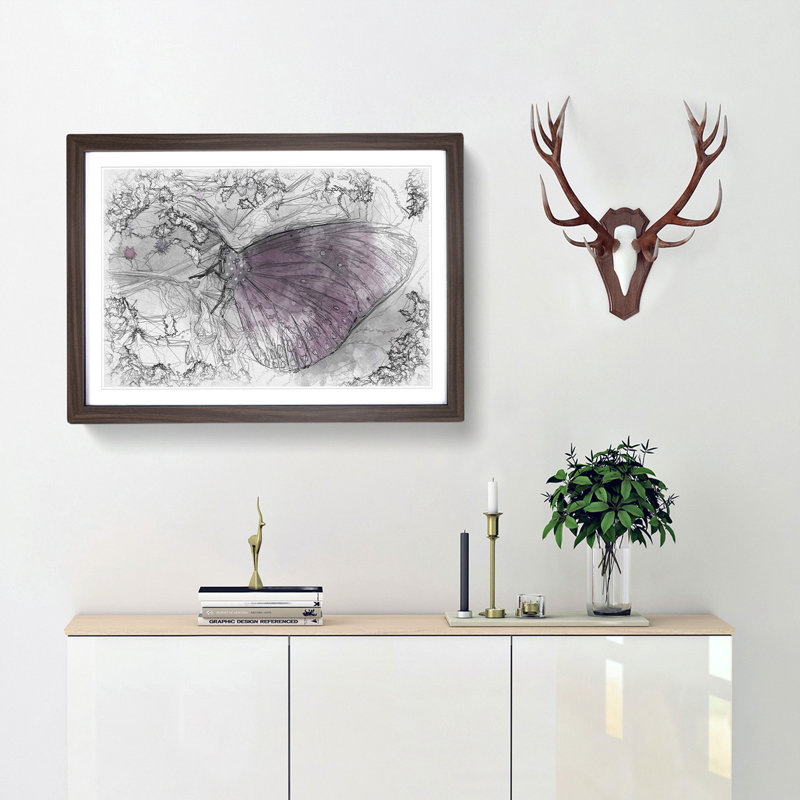 Butterfly upon a Flower - Picture Frame Graphic Art Print, Walnut Framed, 40cm H x 60cm W x 2cm D