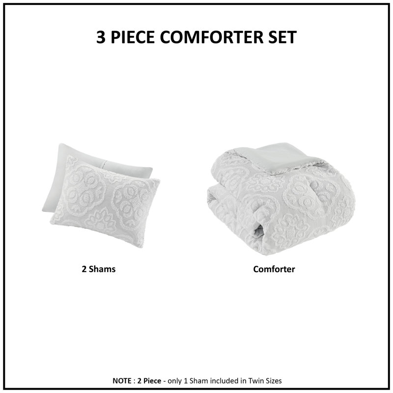 King White Microfiber Tufted Medallion Comforter Set
