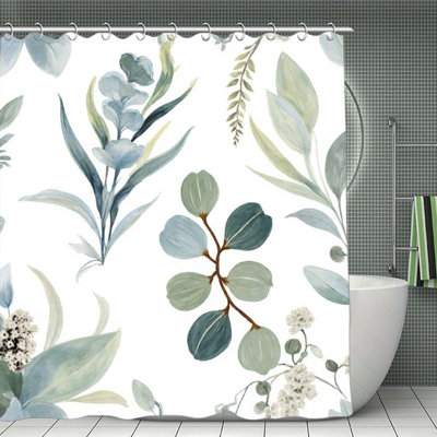 Rideau de bain aquarelle vert eucalyptus, cloison de salle de bain calme - 72 po x 72 po