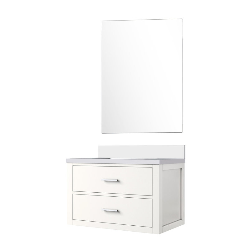 30 po L 10 po x P 22 po - meuble-lavabo blanc avec comptoir en quartz et miroir inclus, Blanc