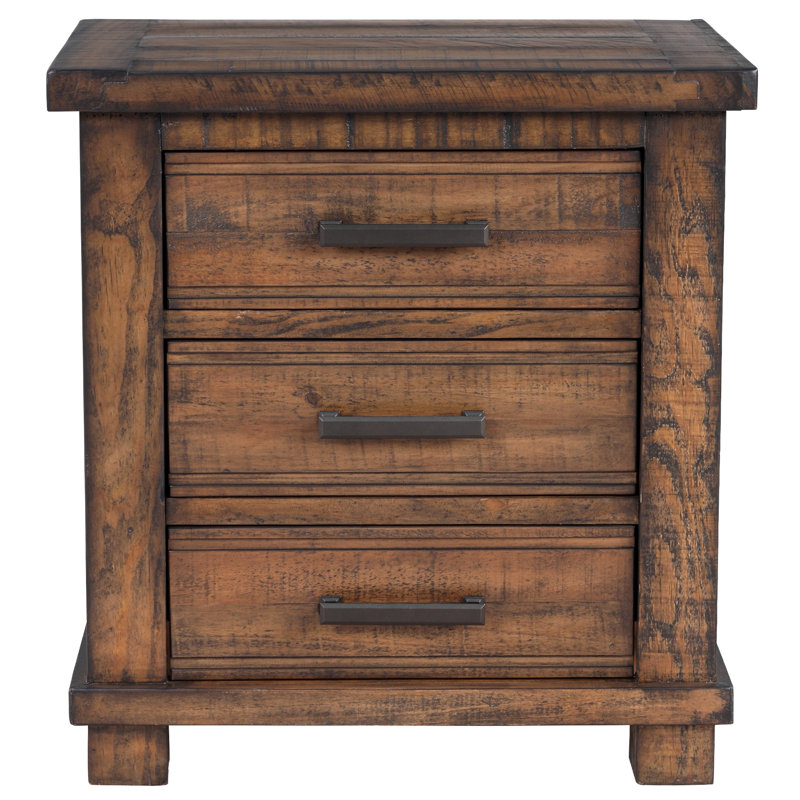 Table de chevet rustique à trois tiroirs Rustic, Noyer, Individuel