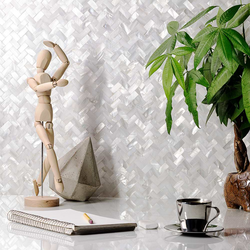 Serene .5x1 Herringbone Polished Pearl Mosaic Tile