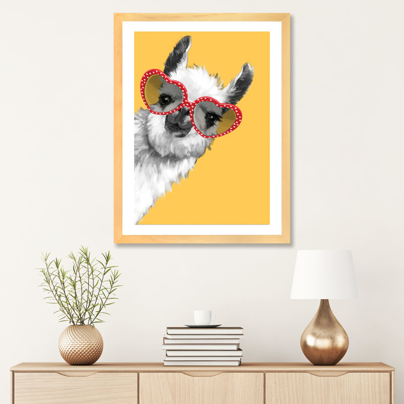 Art de llama mode avec verres à hipster, H 32 po x l 24 po x P 1 po, Papier encadré naturel