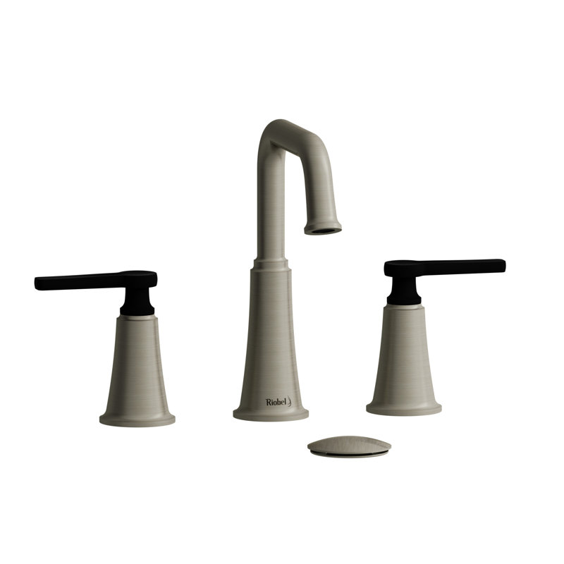 Momenti Widespread Bathroom Faucet with Drain Assembly and U-Spout, Polished Nickel/Black