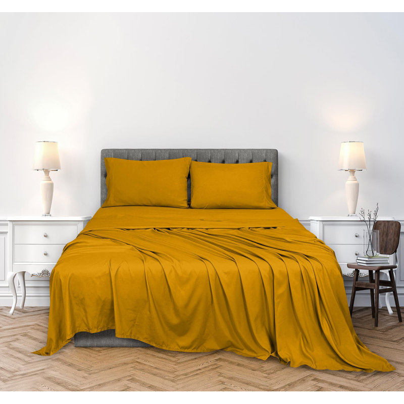 Ensemble de draps 100% coton à densité de tissage 300 fils Royale Linens - 4 draps - 1 housse, 1 drap plat et 2 taies d'oreiller - Ensemble de draps doux