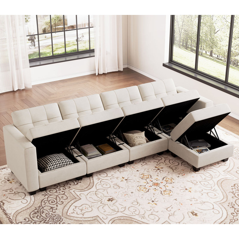 Canapé modulaire rembourré 116,6 po Soneson, Velours beige