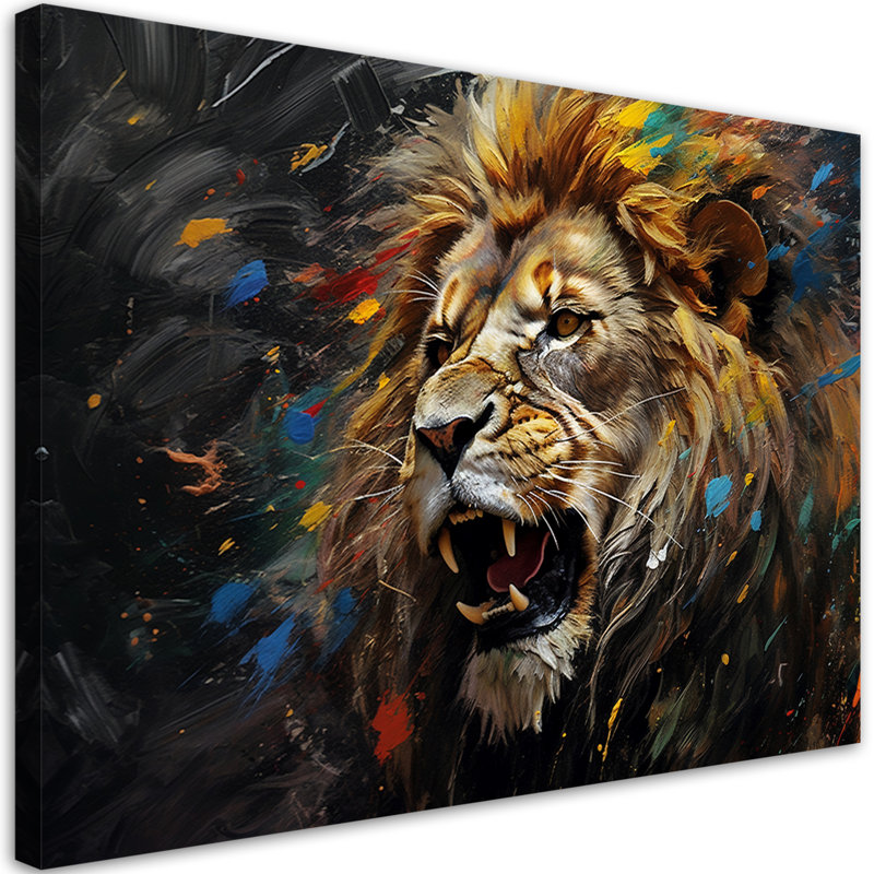 Lion On A Dark Background - Wrapped Canvas Print, 40cm H x 60cm W