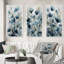 3 pièces sur toile - Feuillage bleu et fleurs-411544872-411544882