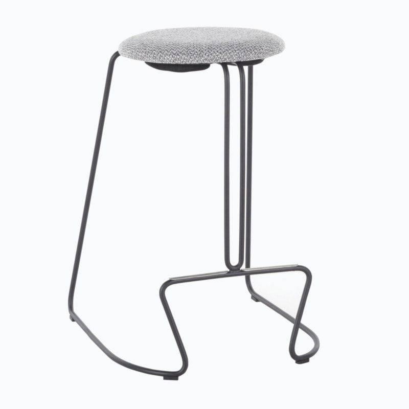 Black Steel and Charcoal Fabric Backless Counter Stool