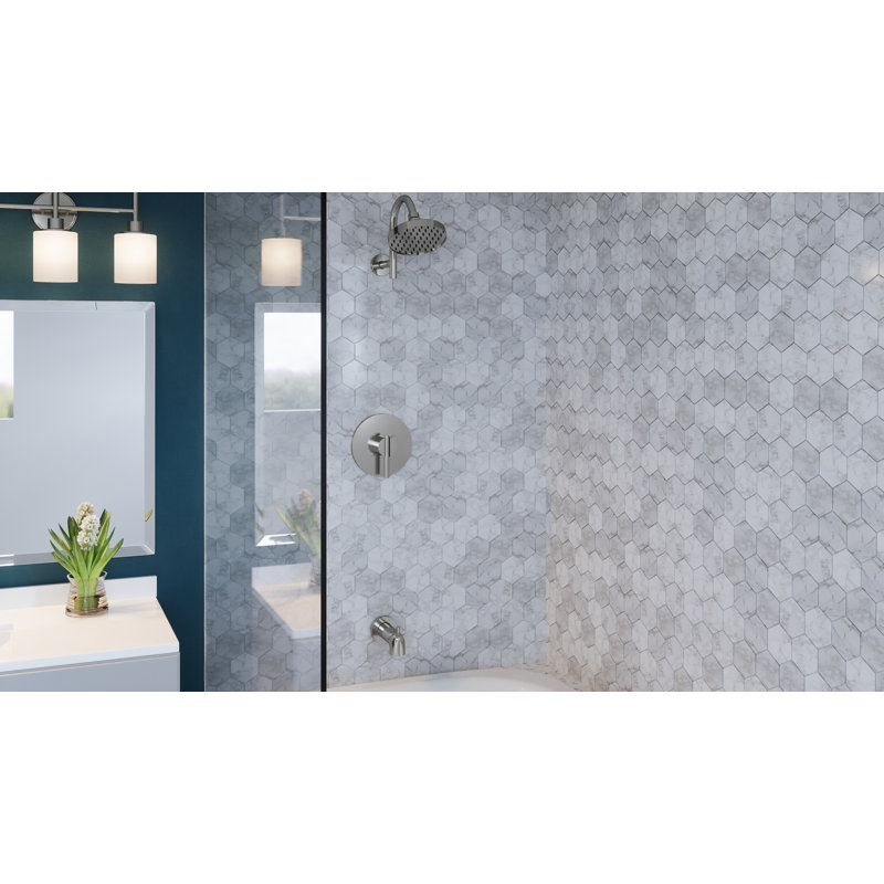 Inverseur de robinet de baignoire et douche à contrôle de température à poignée double Geneva, Nickel satiné