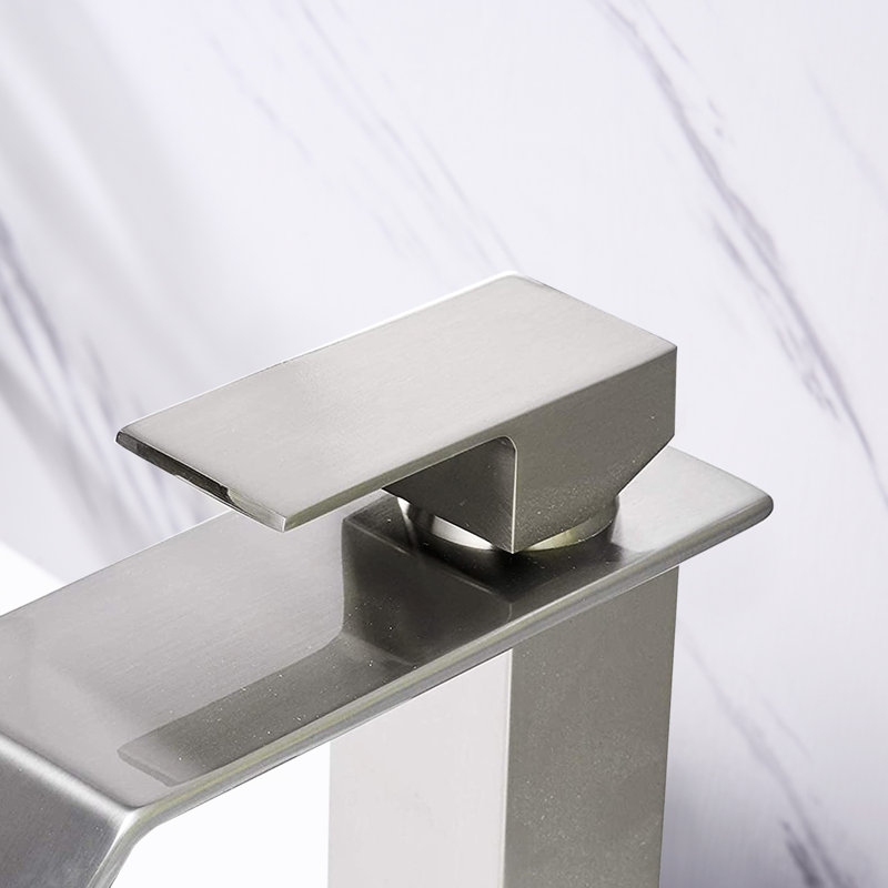 Robinet de lavabo de salle de bain avec bec cascade et poignée simple, meuble-lavabo en acier inoxydable, Nickel brossé