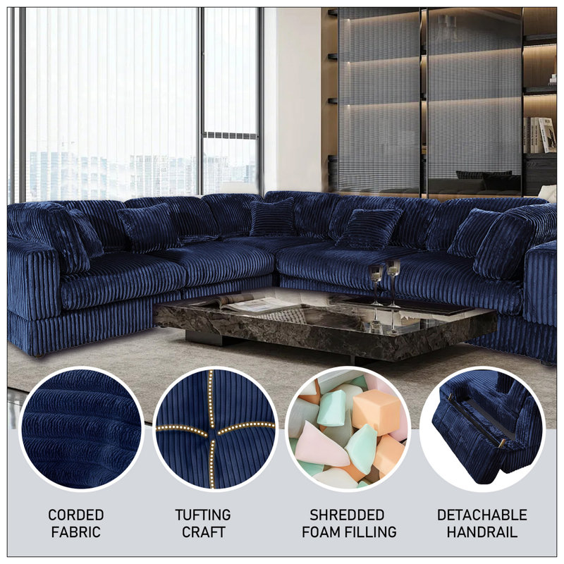5 Piece Modular Sectional Sofa  With 5/Pillow