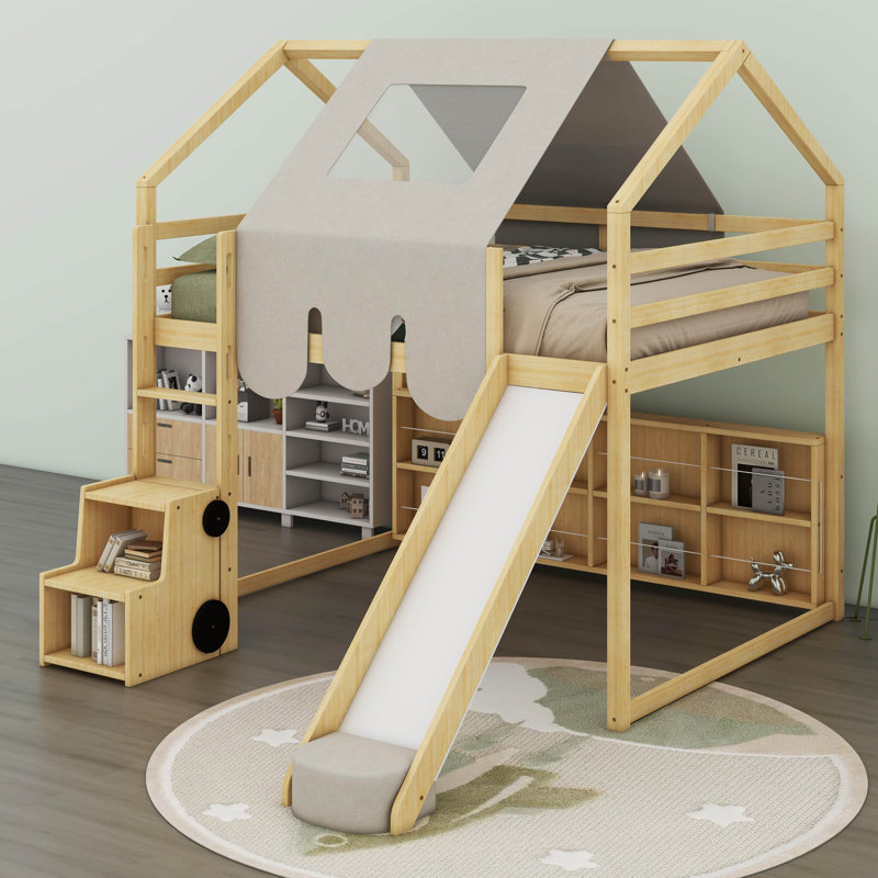 Structure de lit avec tente Armelia, Naturel / Beige, Double