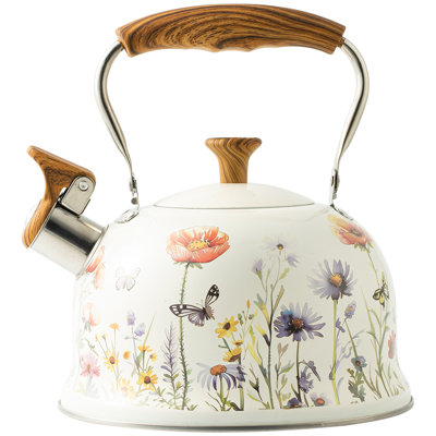 Bouilloire 3L Whistling - Bouilloire de style jardin pastel avec motif floral coloré, sifflet puissant pour faire bouillir l'eau, grande capacité pour la maison, la cuisine, le camping - décor de ferme