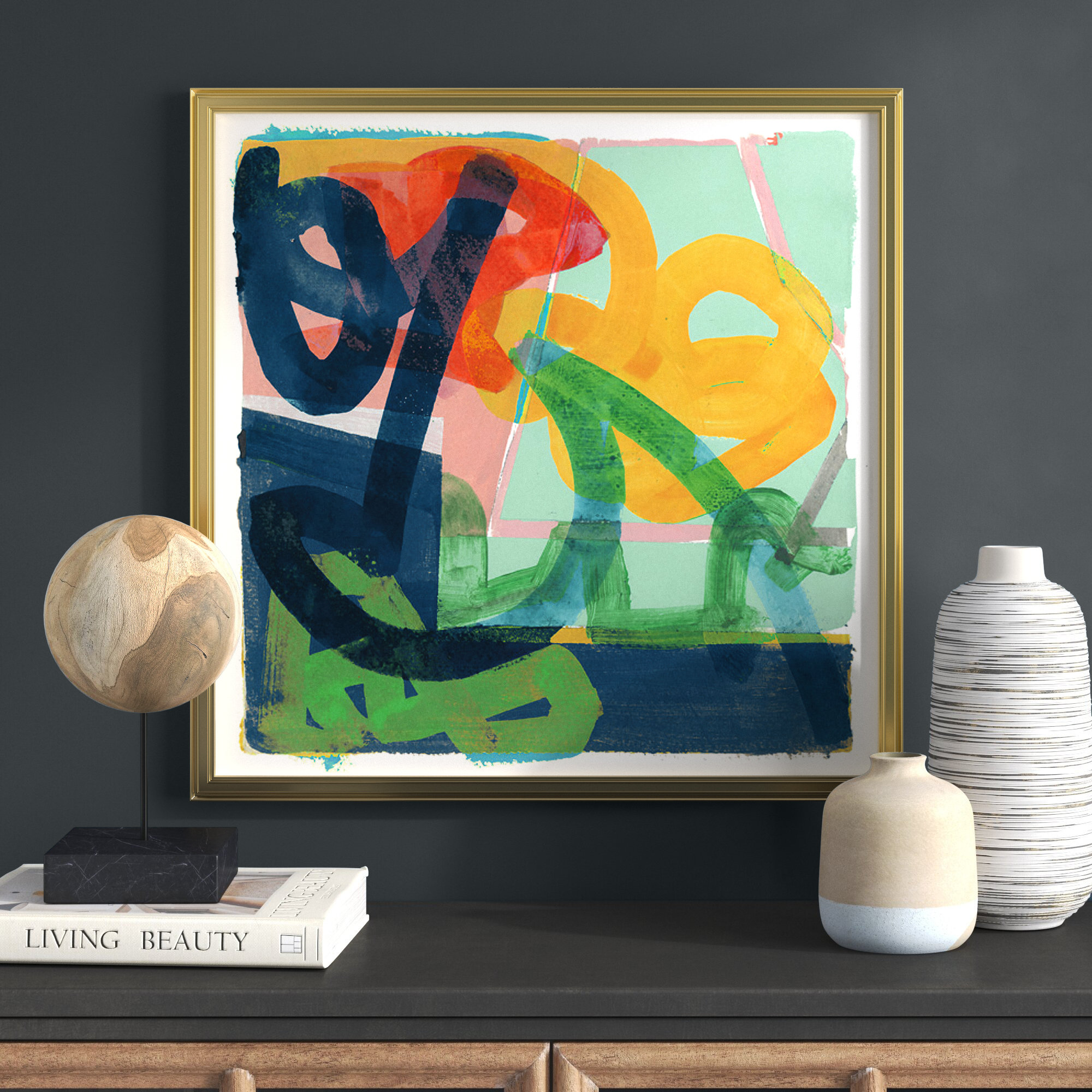 Link by Cartissi - Picture Frame Painting, 24.75" H x 24.75" W x 0.88" D, Gold Framed