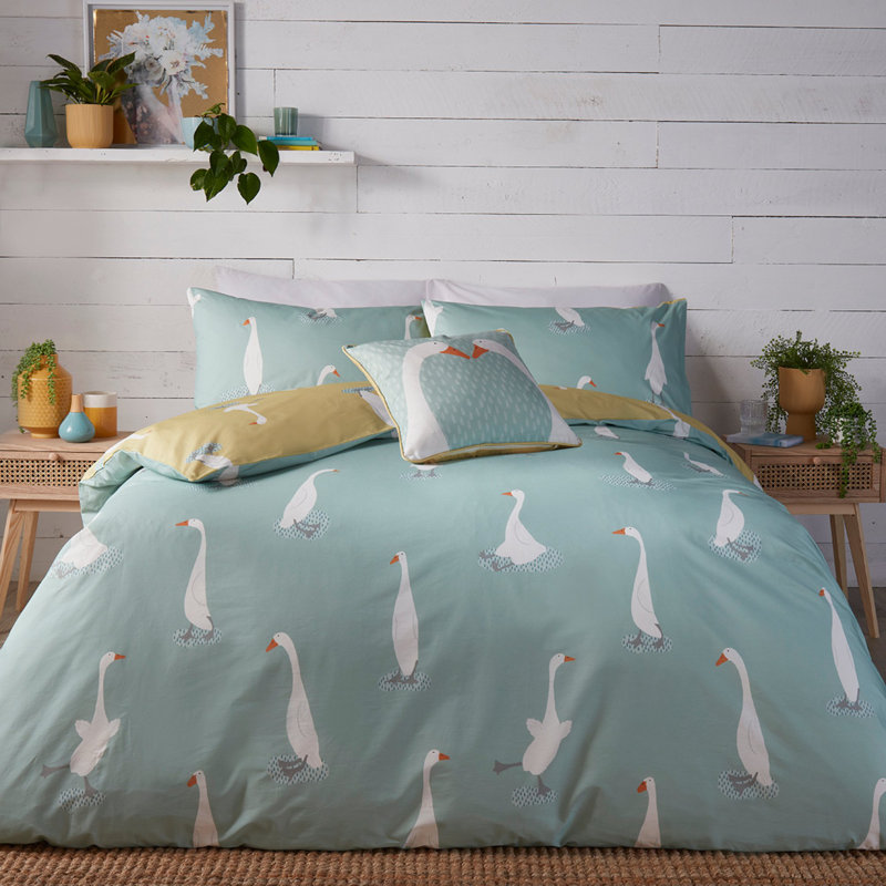 Puddles The Duck Polyester Animal Print Duvet Cover Set with Pillowcases Included, Double - 2 Standard Pillowcases