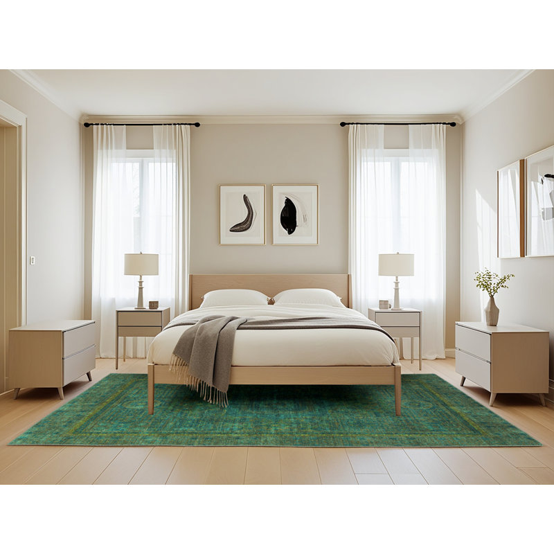 Tapis oriental vert tissé à la machine, Rectangle 5 pi x 8 pi