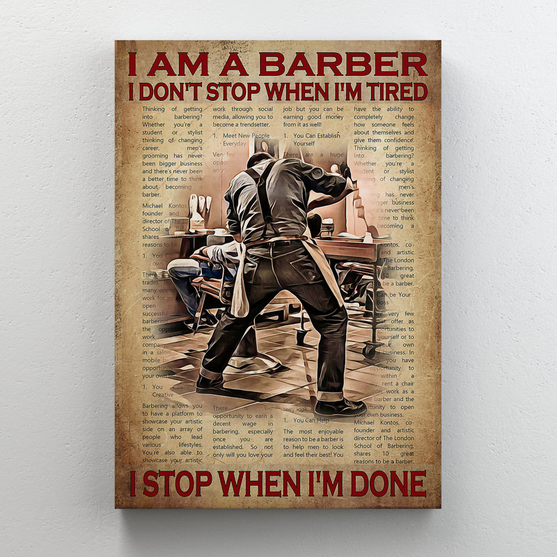 Barber Man - I'm A Barber Gallery, toile tendue - Barber Illustration Decor, gris, décoration de salon
