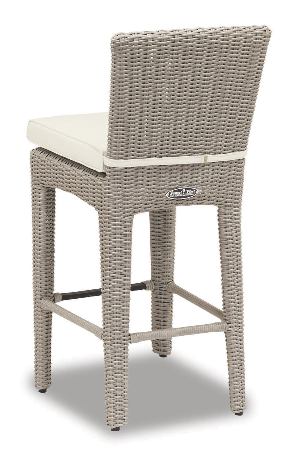 Manhattan High-Density Polyethylene (HDPE) Wicker Outdoor Bar Stool with Cushion, Canvas Flax Sunbrella® Canvas