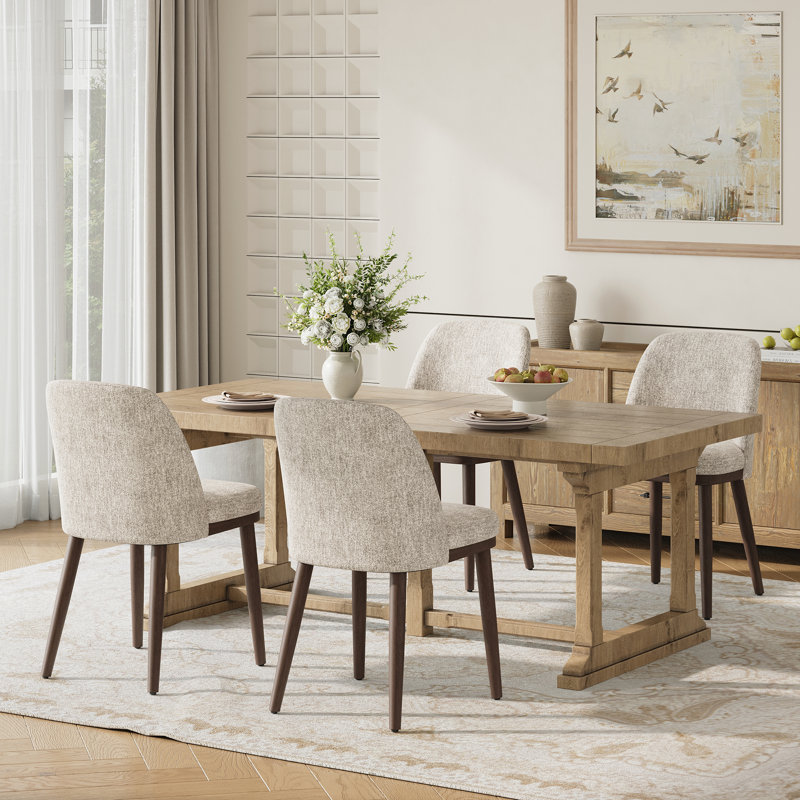 Chaise rembourrée en bois massif avec tissu doux, Chameau