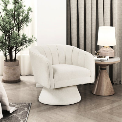 Fauteuil d'appoint pivotant beige avec cadre en contreplaqué, coussins attachés en bois massif à 360 degrés et à coutures rainurées, capacité de charge de 300 lb