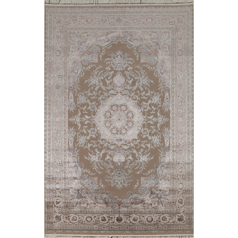 Tapis de salon traditionnel en soie à motif floral 6 x 9