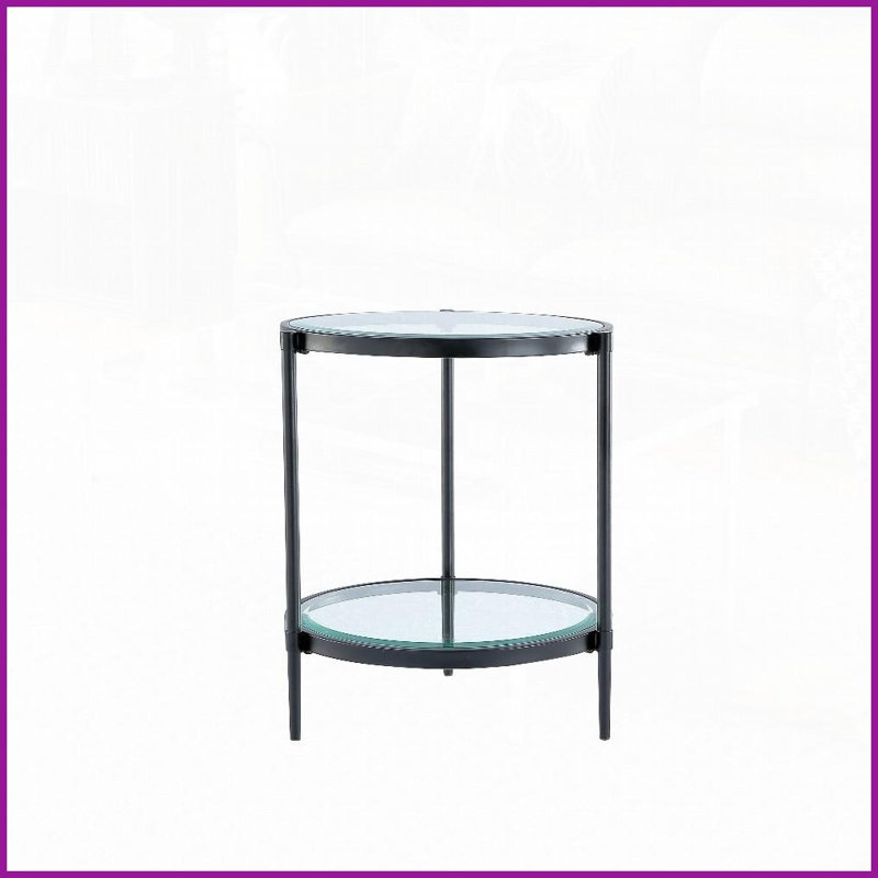 Table basse industrielle en verre trempé noir mat avec tablette, facile à nettoyer et amp; Robuste pour le salon