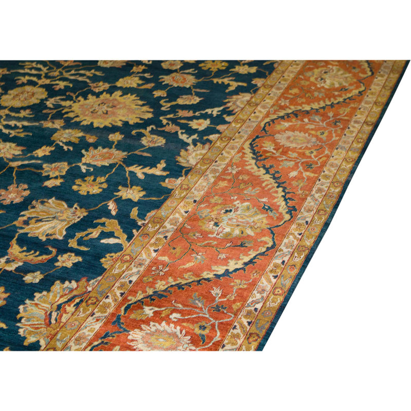 Tapis unique bleu marine / rouille / brun de 9 pi 6 po x 13 pi 9 po
