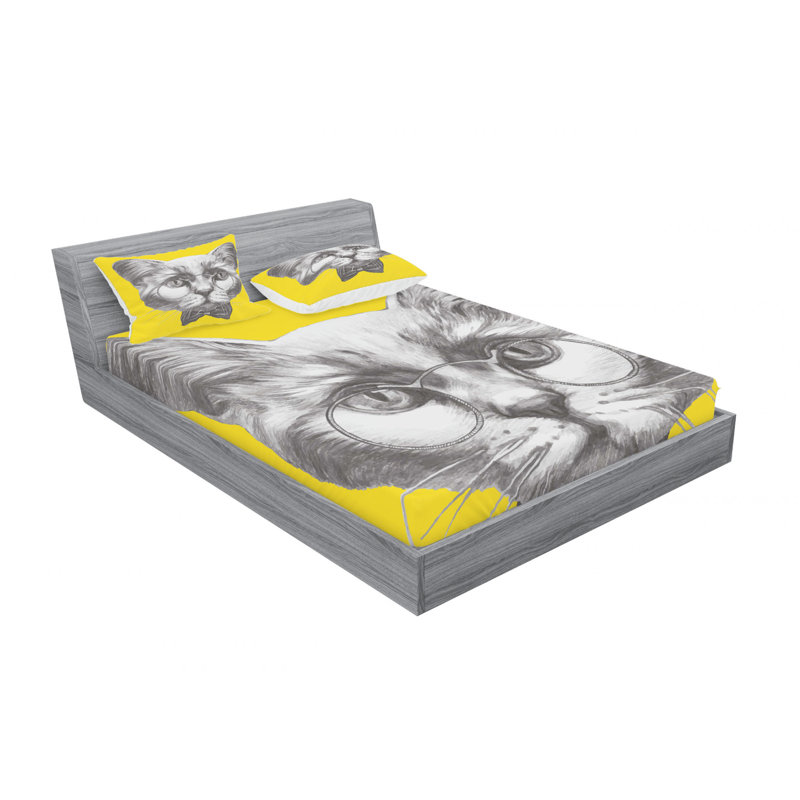 Ensemble de literie pour chat avec verres, Ensemble de drap pour grand lit avec drap-housse