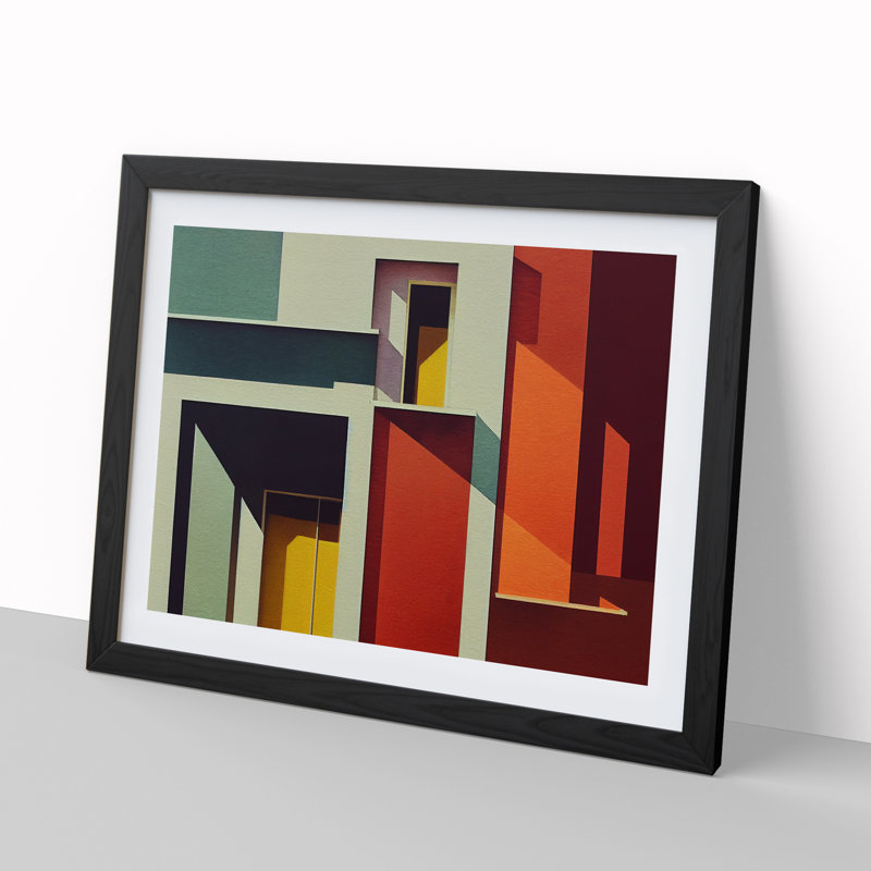 Bauhaus Architecture Abstract - Single Picture Frame Print, Black, 46cm H x 64cm W x 2cm D