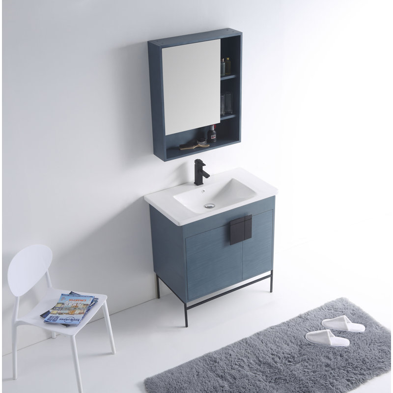 Ensemble de meuble-lavabo simple 30 po Maisie, Noir mat, Bleu français