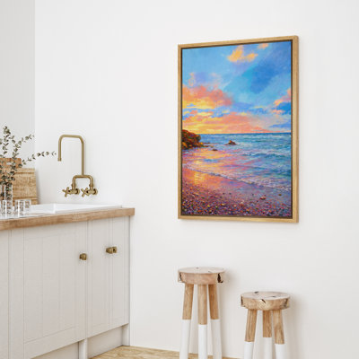 Colorful Sunset Beach Seascape Impression Style Wall Art Framed Canvas Master Bedroom Wall Art Work Print