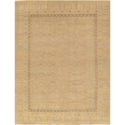 Tapis oriental en laine noué à la main brun Khotan