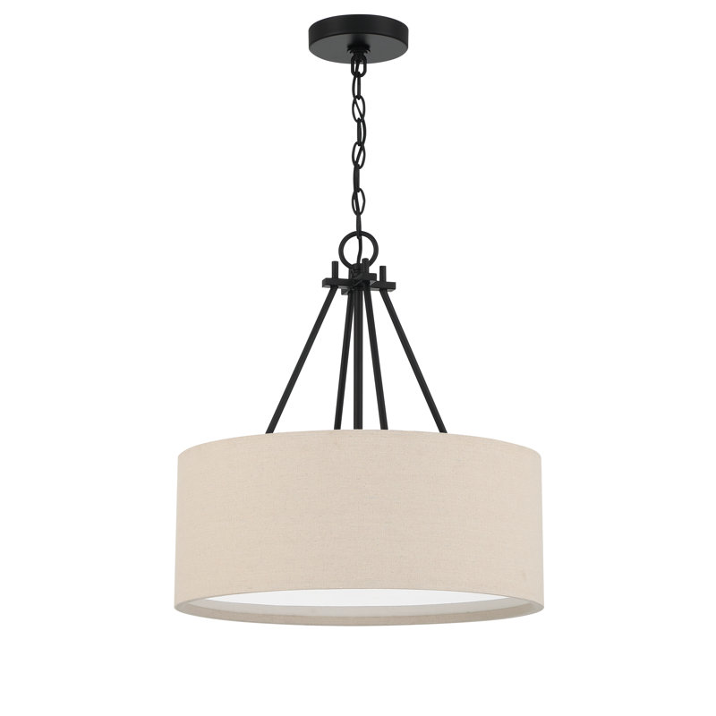 3 - Light Drum Pendant, 91" H x 18.11" W x 18.11" D, Flat Black